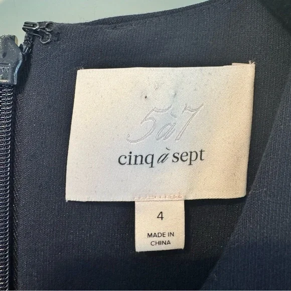 Cinq a Sept Piper Ruffle Hem Navy Blue Sheath Dress | Size 4 - Picture 7 of 8